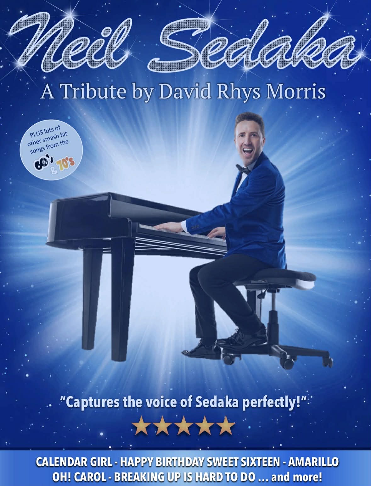 Saturday 19th September 2026 7.30pm  MRM presents NEIL SEDAKA   - A tribute by David Rhys Morris at Casemates Studios & Cafe in Portsmouth.
