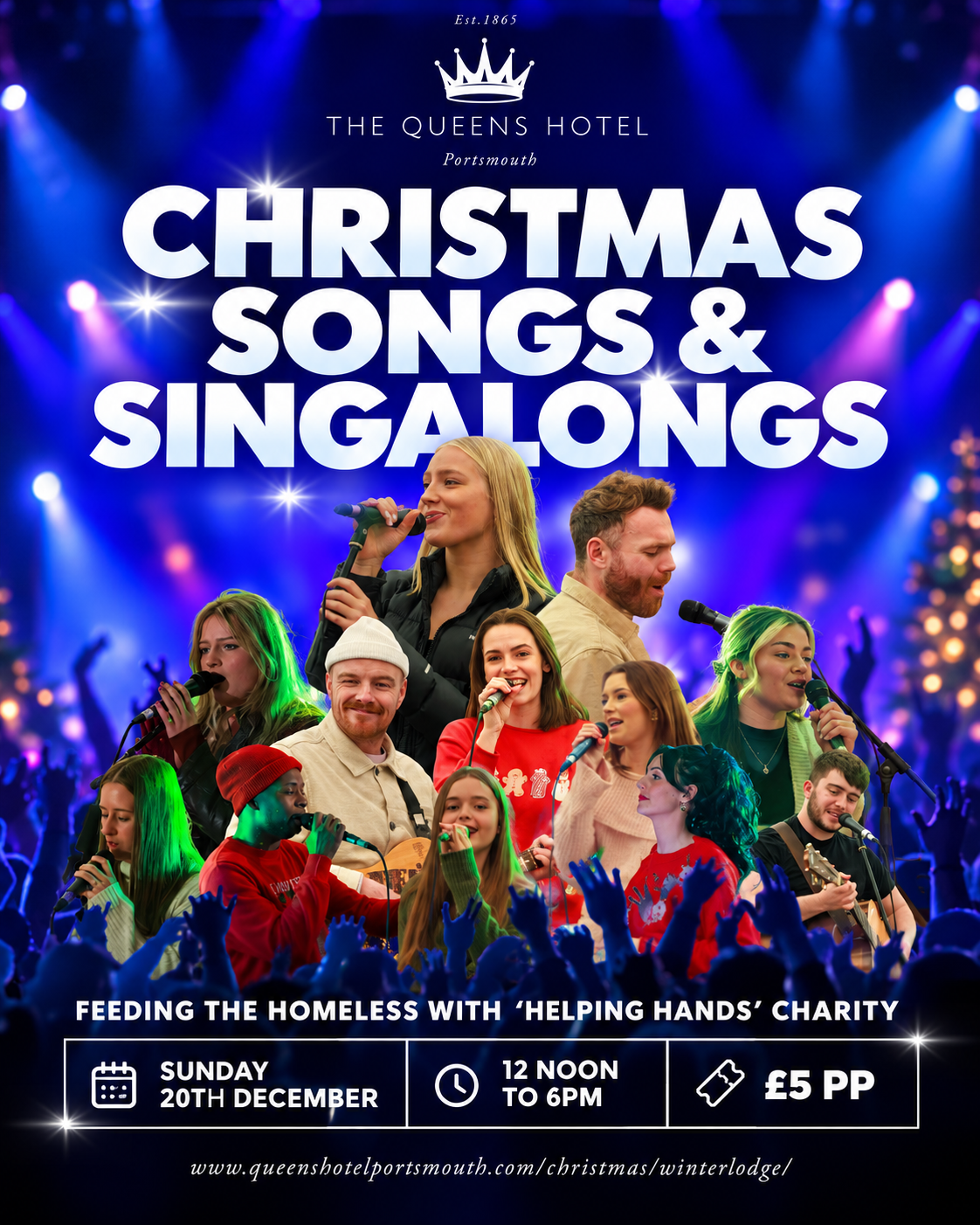 Sunday 20th  December 2026 12.00pm - 6.15pm CHRISTMAS SONGS AND SINGALONGS in The Winter Lodge at the Queens Hotel Southsea.