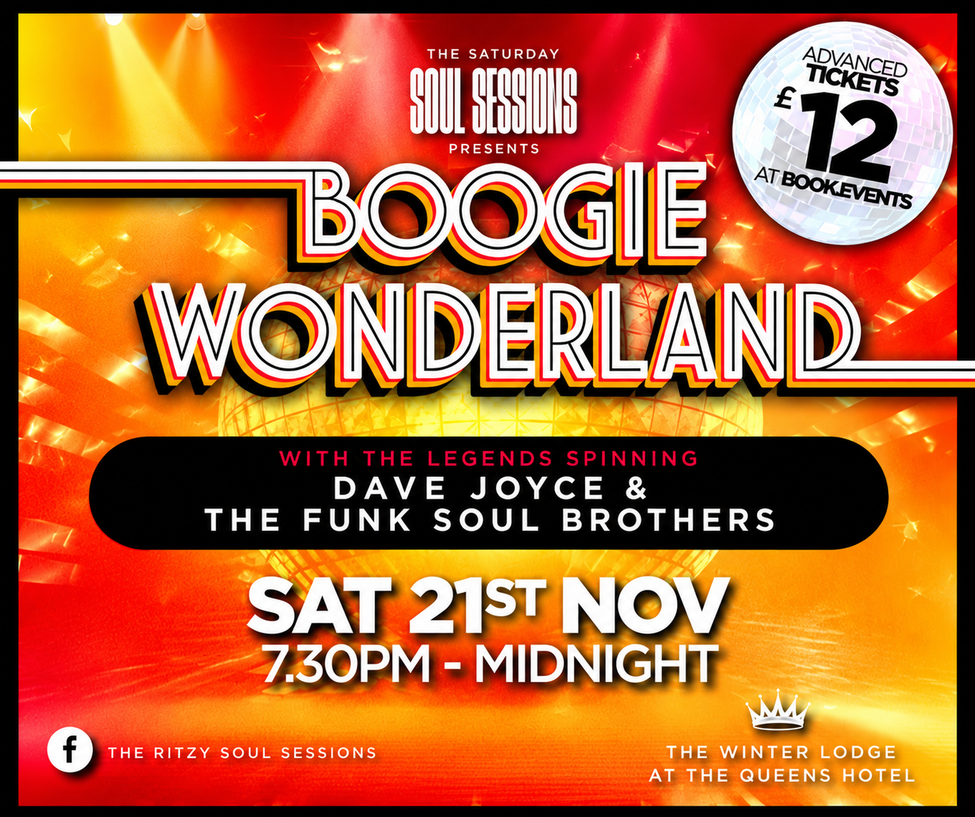 Saturday 21st November 7.30pm - Midnight BOOGIE WONDERLAND in the WINTER LODGE Featuring Dave Joyce and The Funk Soul Brothers  at The Queens Hotel in Southsea 