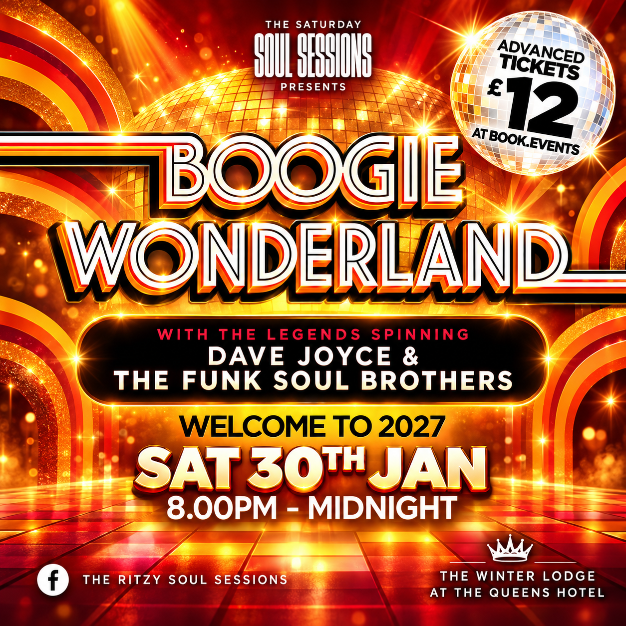 Saturday 30th January 8.00pm - Midnight BOOGIE WONDERLAND in the WINTER LODGE Featuring Dave Joyce and The Funk Soul Brothers  at The Queens Hotel in Southsea 